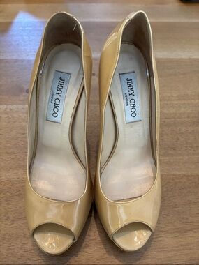 Jimmy Choo Nude Patent Peep-Toe Pumps